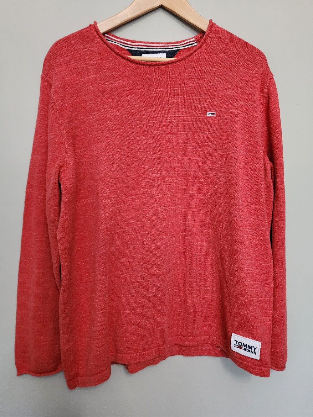 Tommy Jeans Men's Red Long Sleeve Crewneck Shirt Size XL